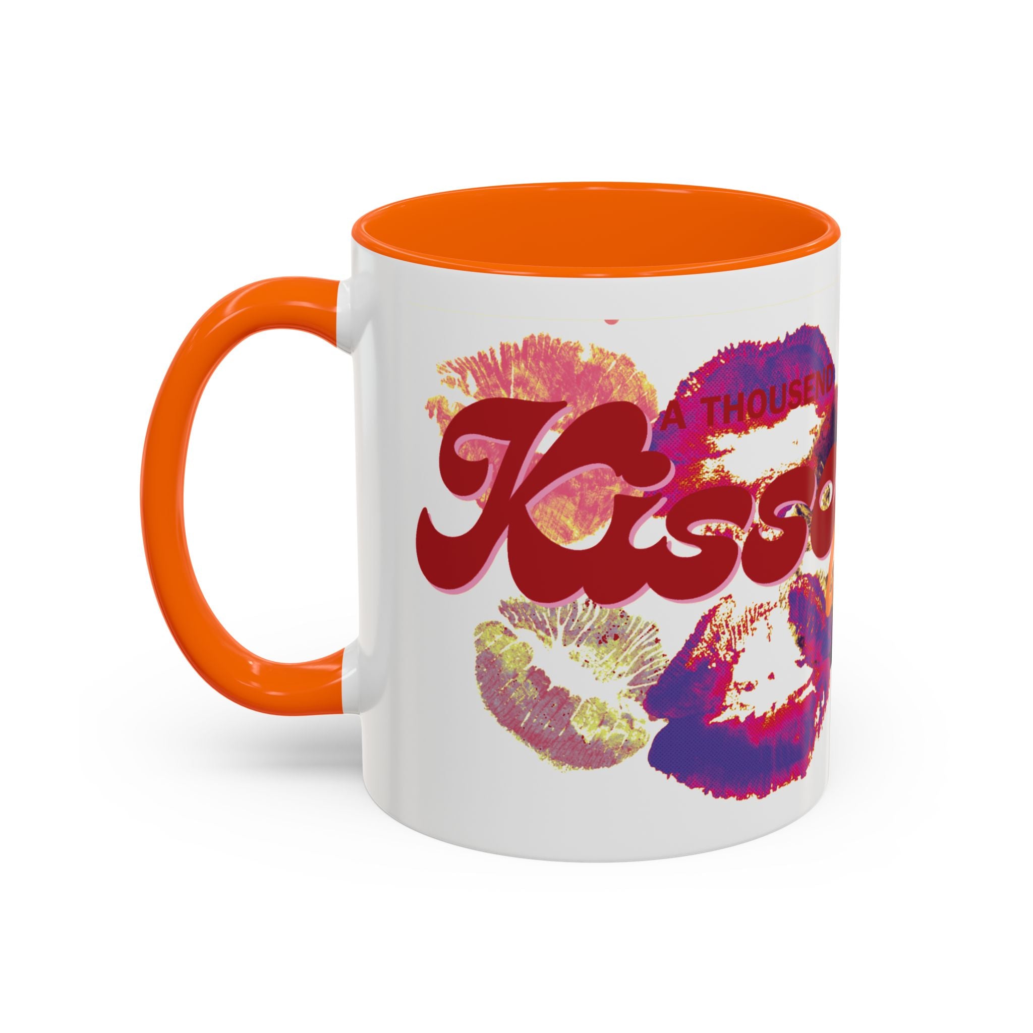 Mug with colorful design and 'House of Kiss' text on a white background