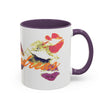 Mug with colorful butterfly design and text on a white background