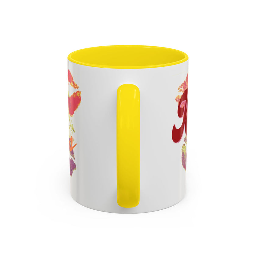 Kiss Print Accent Coffee Mug — Personalized 'A Thousand Kisses' Pop-Art Lip Design (11oz)