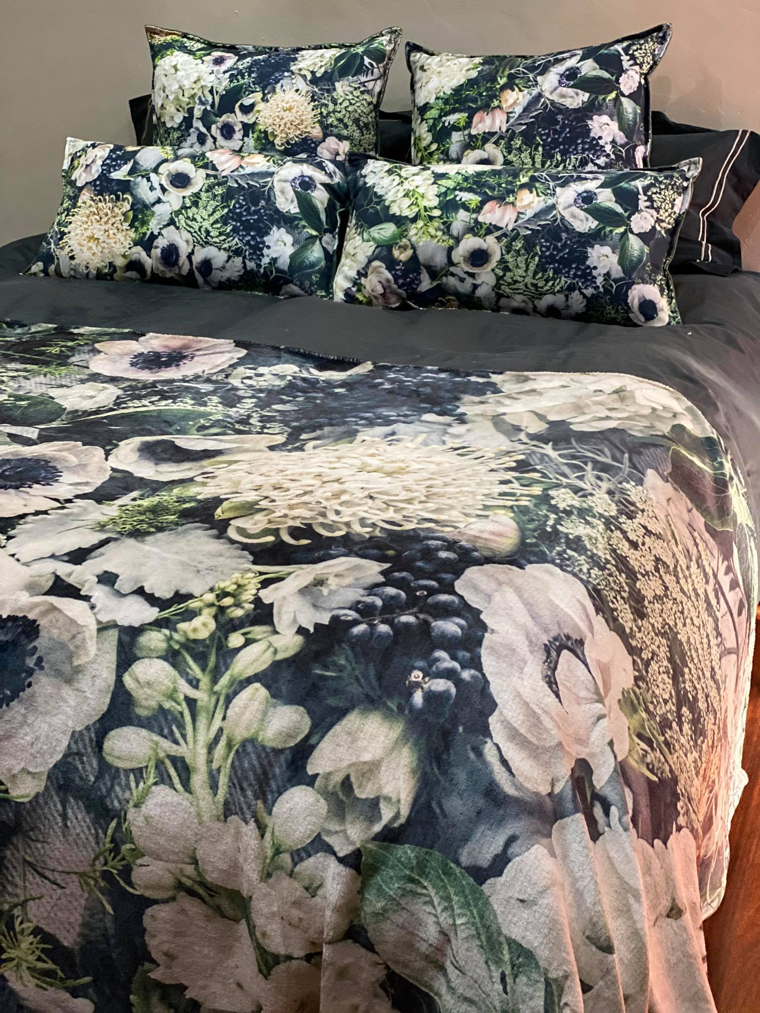 Square Scatter pillow with floral print and fruits, BOLTE Home Textiles Collection