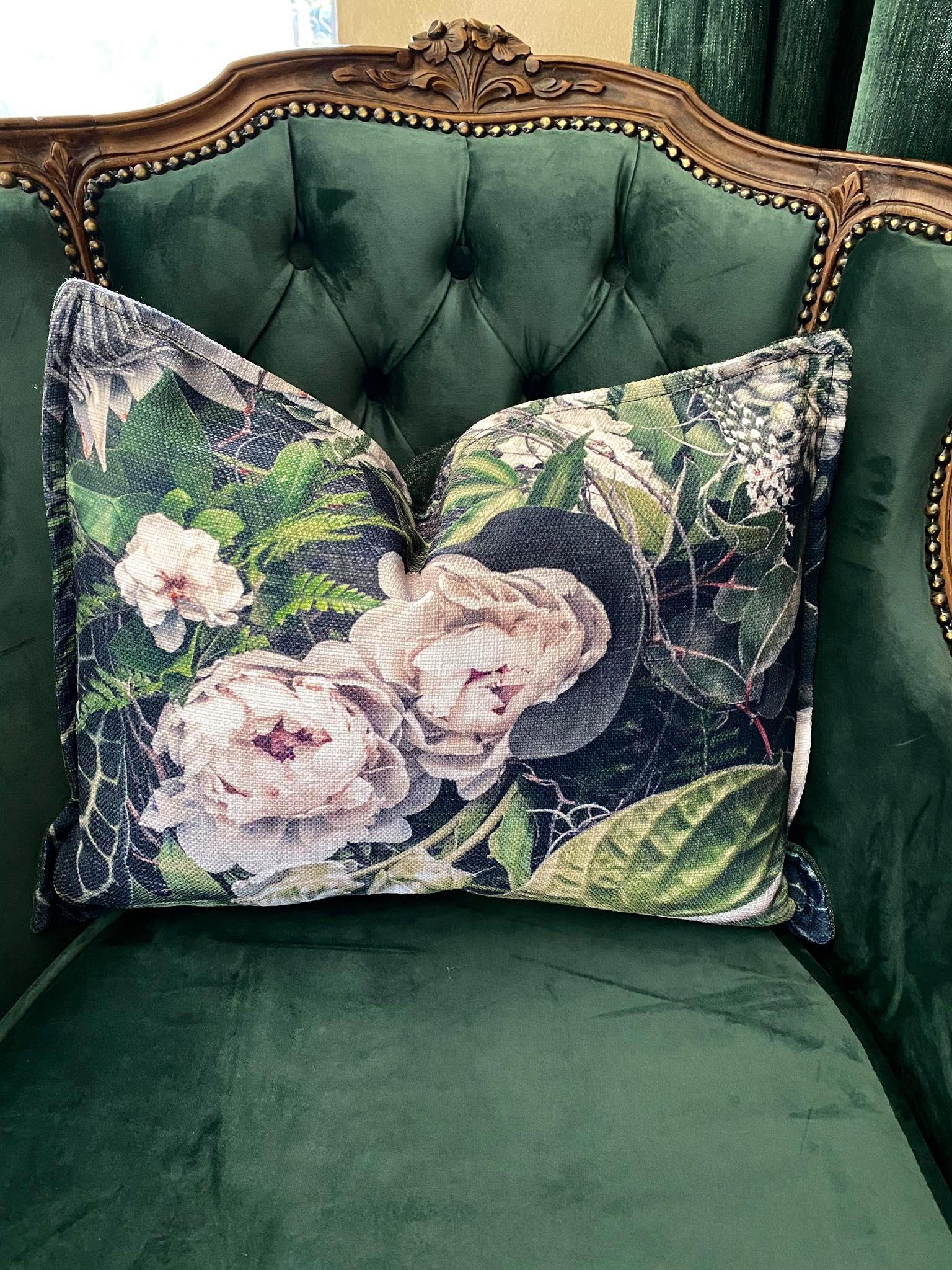 Square Scatter pillow with floral print and fruits, BOLTE Home Textiles Collection