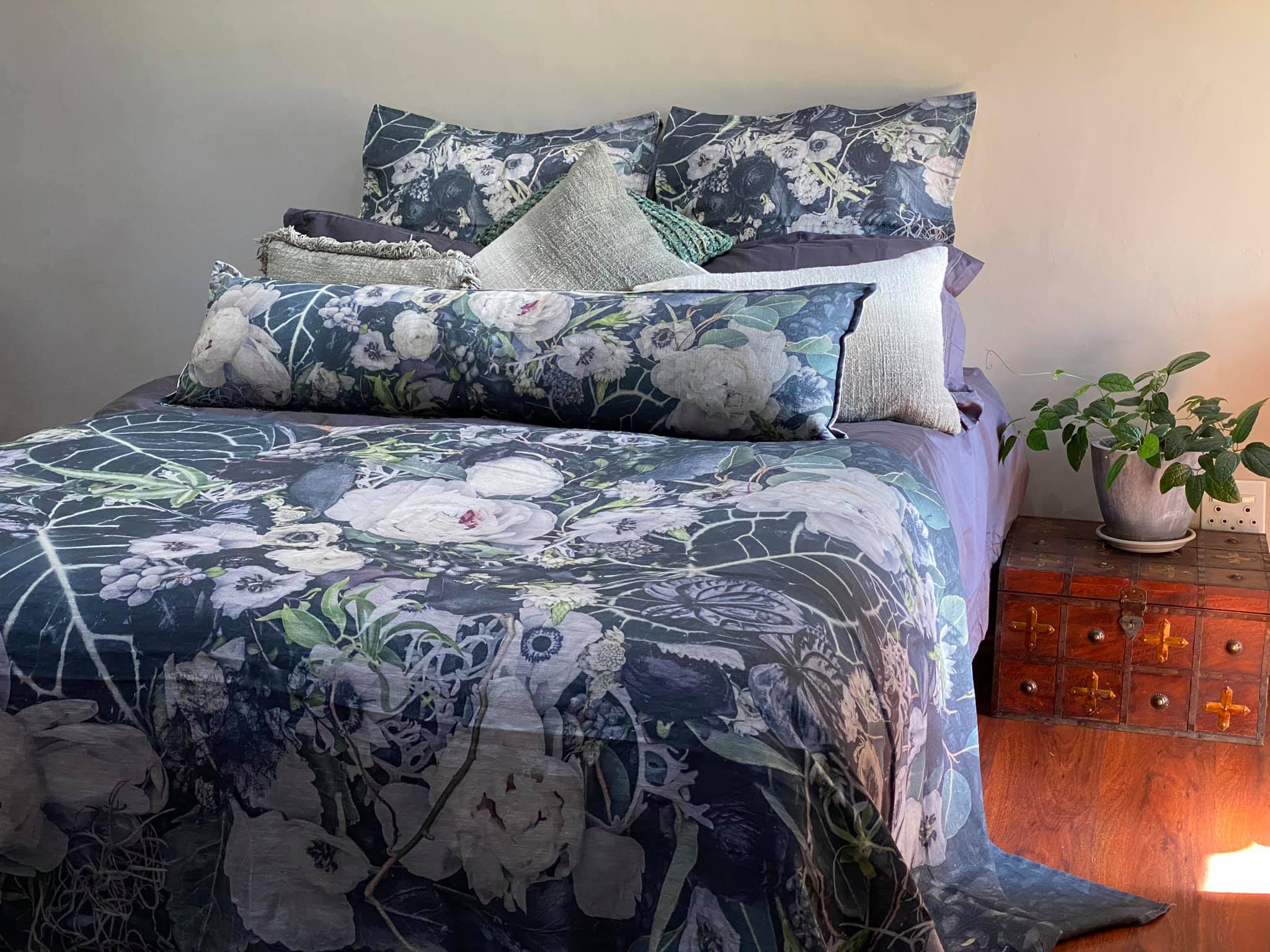 mongolian fleece blanket with floral print and fruits, BOLTE Home Textiles Collection
