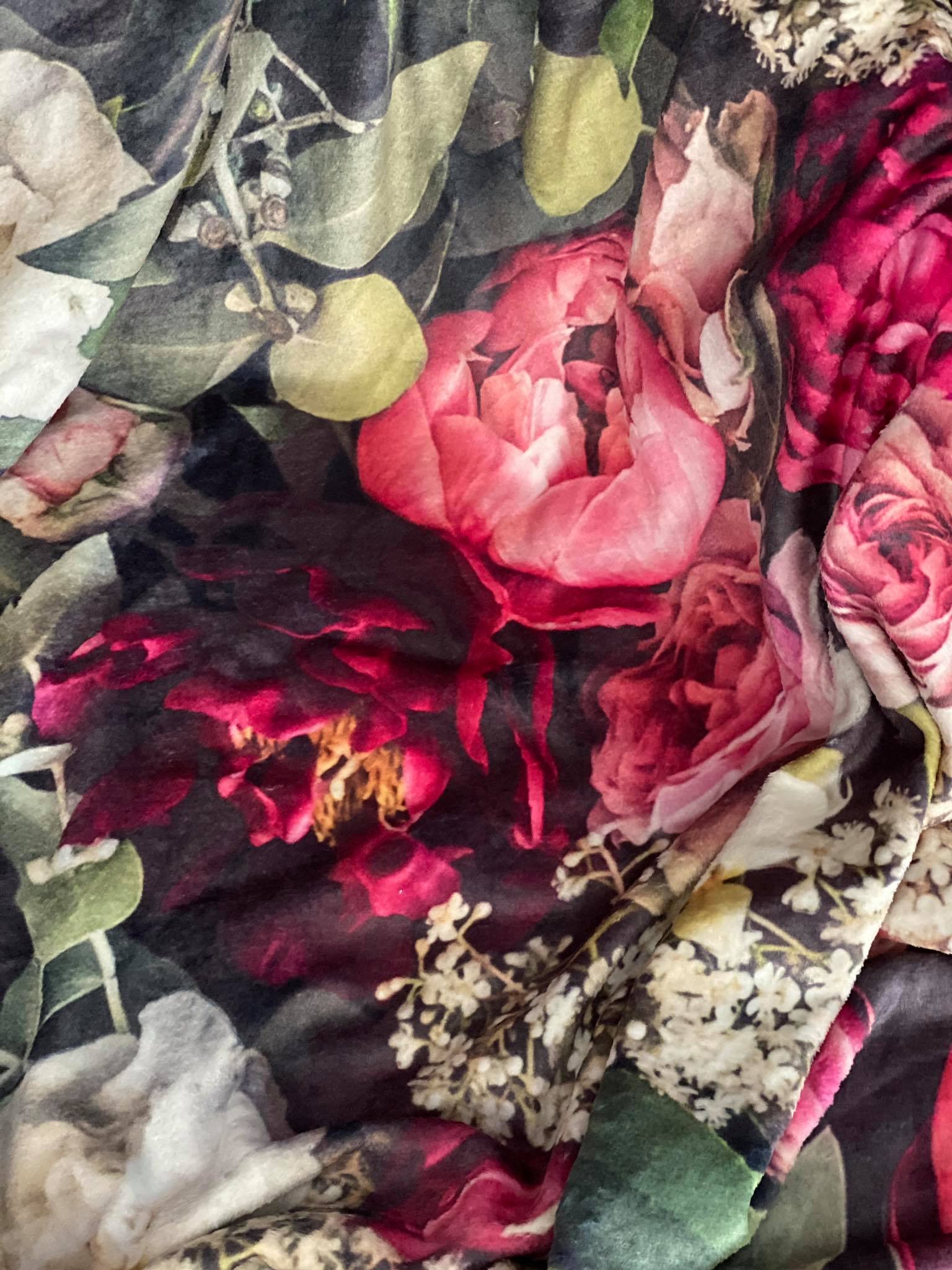 mongolian fleece blanket with floral print and fruits, BOLTE Home Textiles Collection