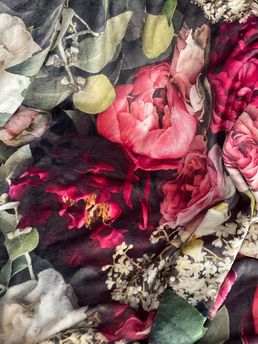 mongolian fleece blanket with floral print and fruits, BOLTE Home Textiles Collection