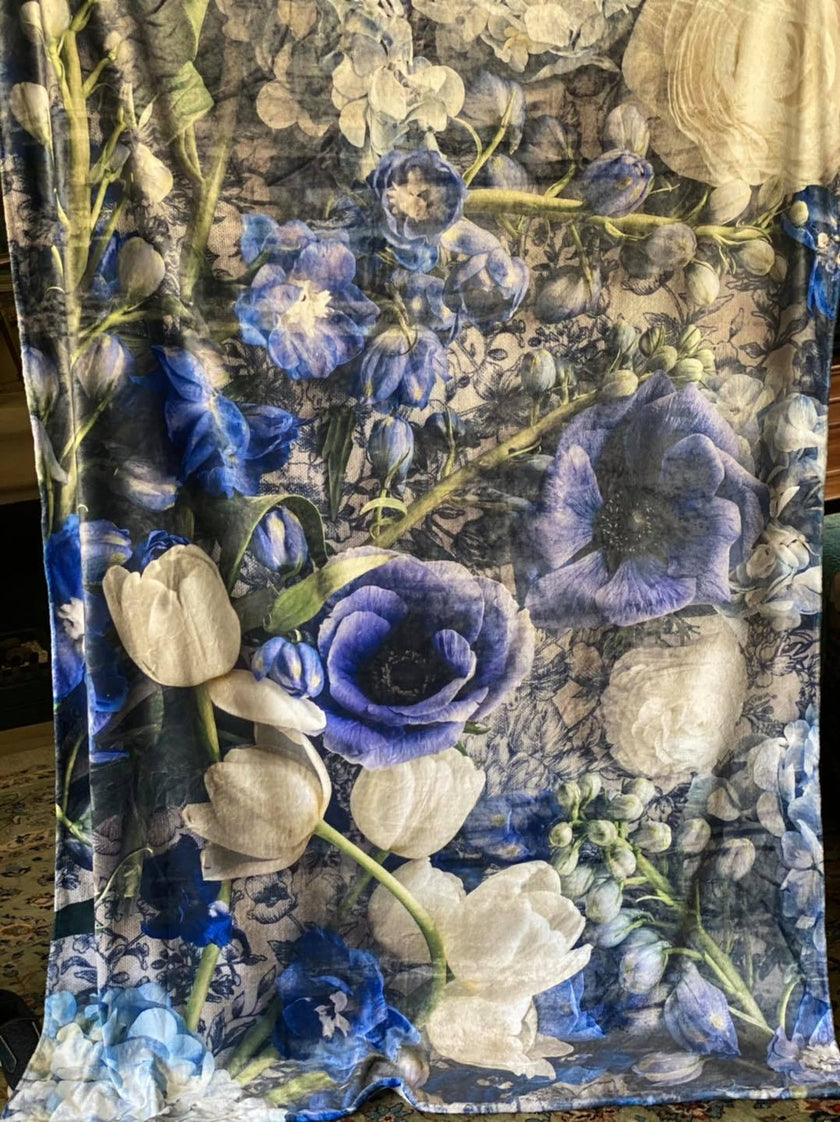 mongolian fleece blanket with floral print and fruits, BOLTE Home Textiles Collection