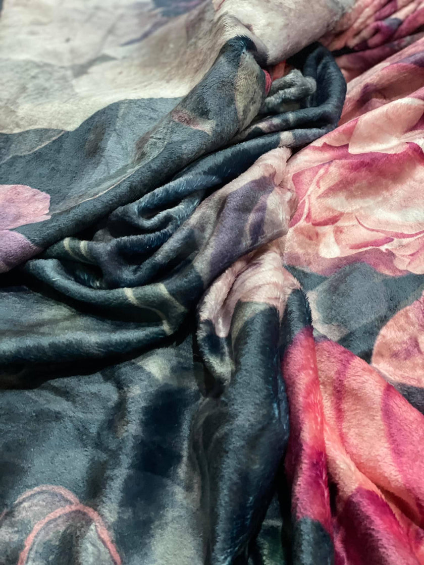 mongolian fleece blanket with floral print and fruits, BOLTE Home Textiles Collection