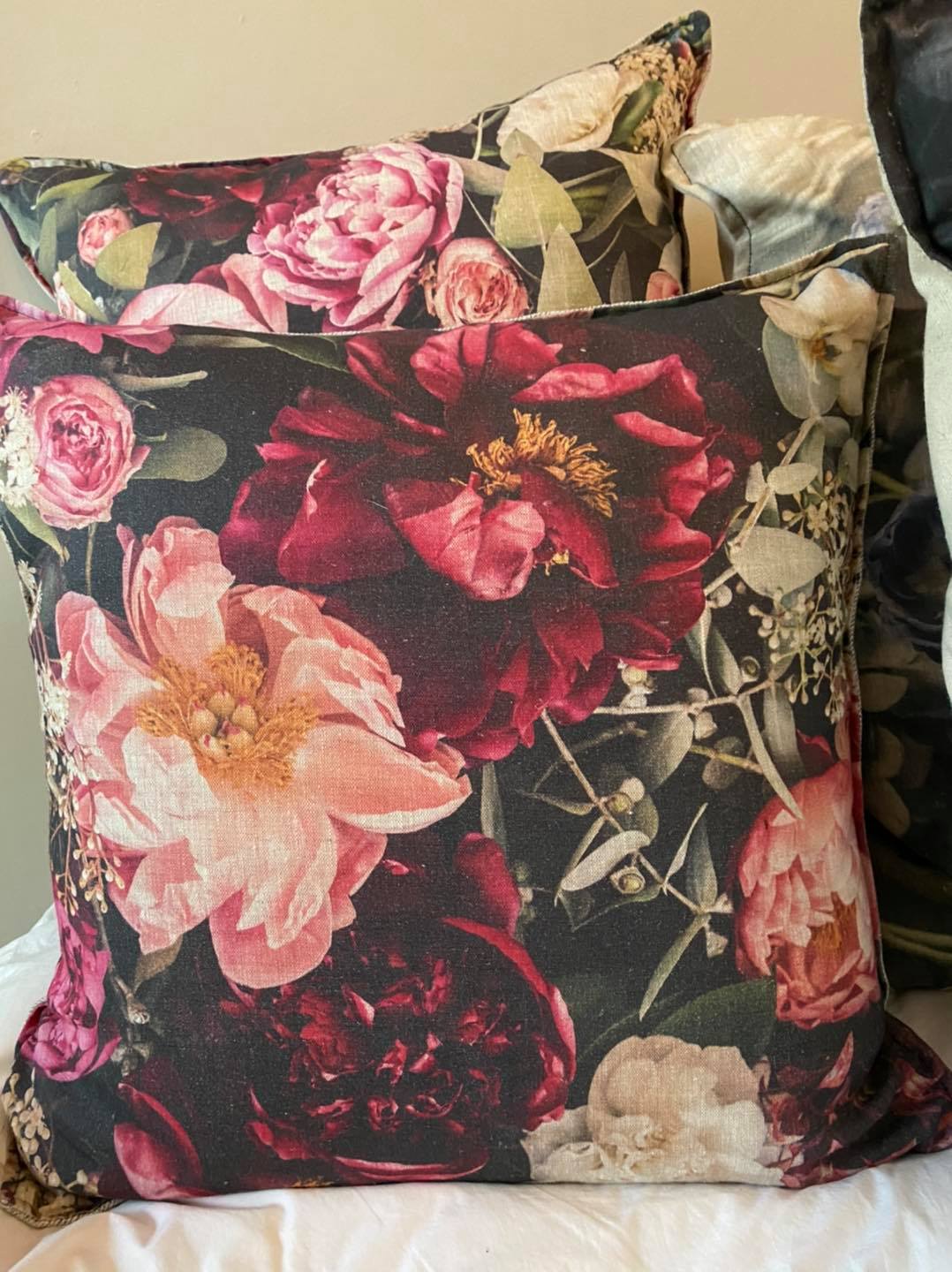 Square Scatter pillow with floral print and fruits, BOLTE Home Textiles Collection