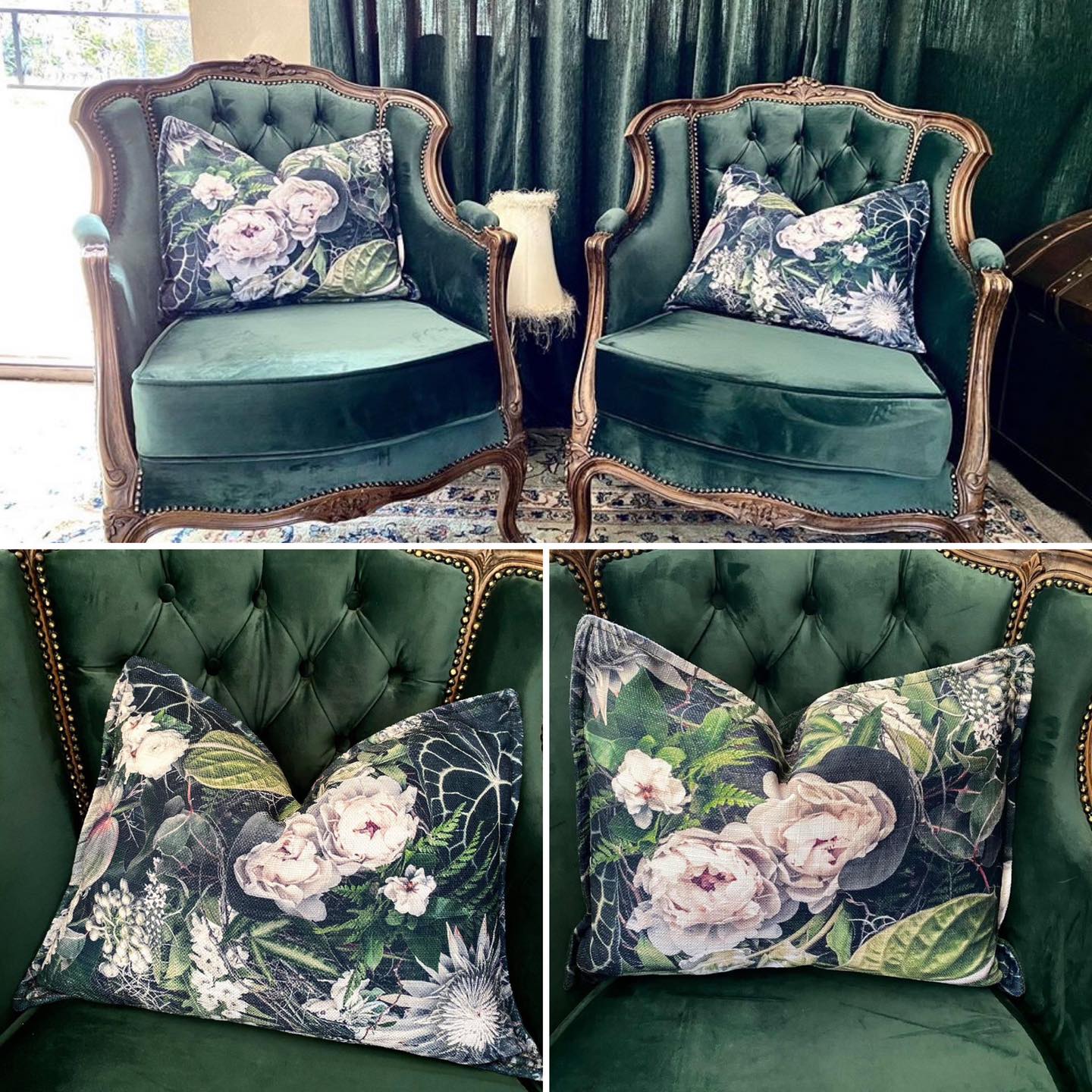 Square Scatter pillow with floral print and fruits, BOLTE Home Textiles Collection