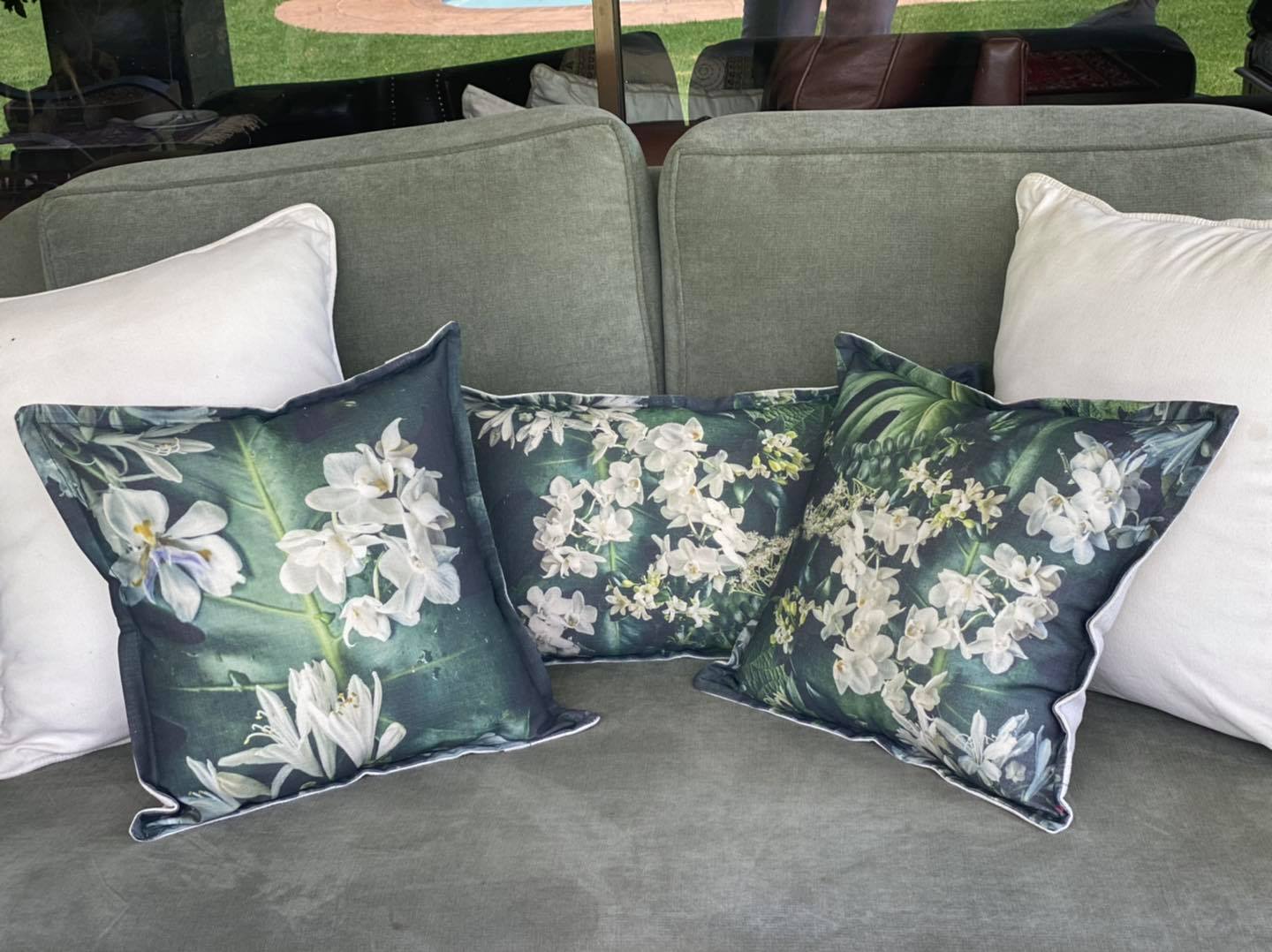 Square Scatter pillow with floral print and fruits, BOLTE Home Textiles Collection