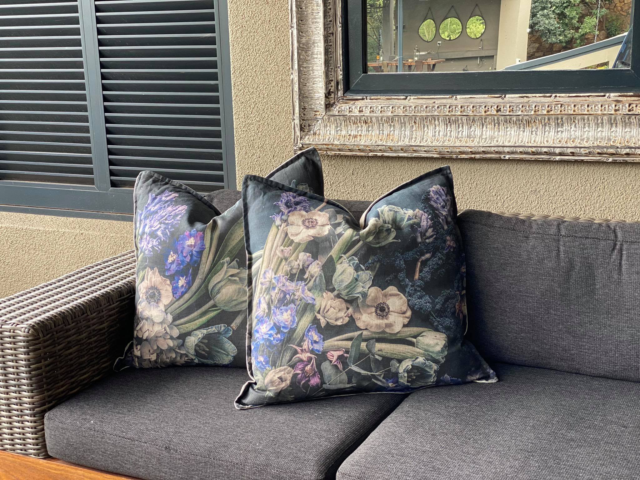 Square Scatter pillow with floral print and fruits, BOLTE Home Textiles Collection