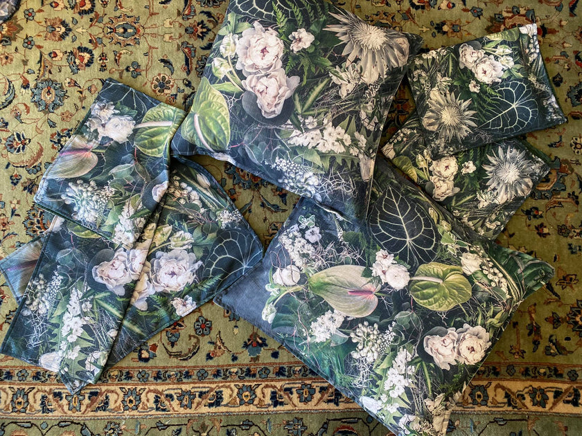Square Scatter pillow with floral print and fruits, BOLTE Home Textiles Collection