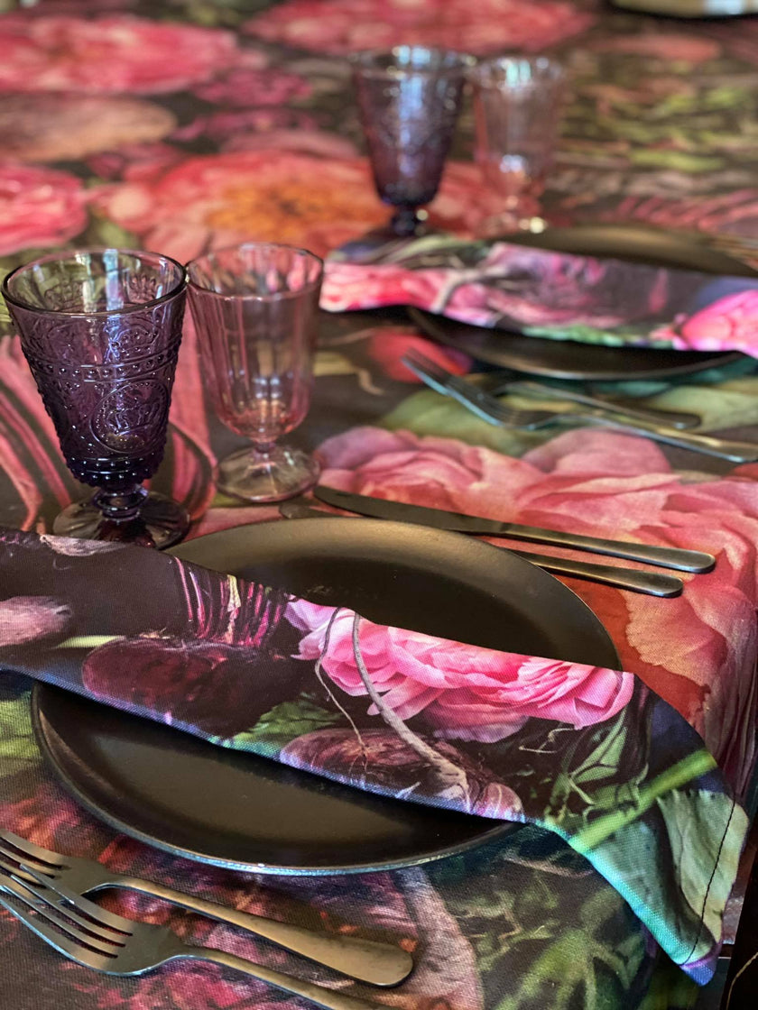 Bespoke Napkins with floral print and fruits, BOLTE Home Textiles Collection