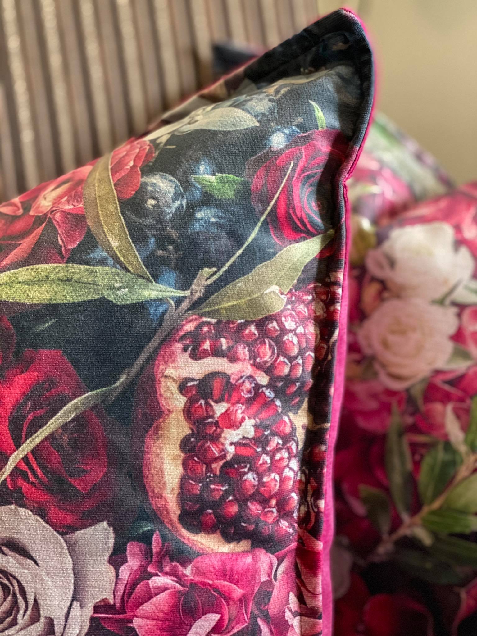 Square Scatter pillow with floral print and fruits, BOLTE Home Textiles Collection