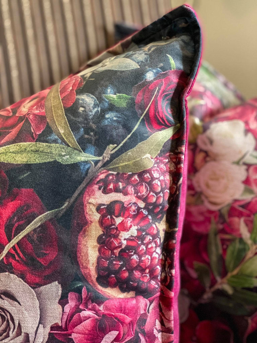 Square Scatter pillow with floral print and fruits, BOLTE Home Textiles Collection