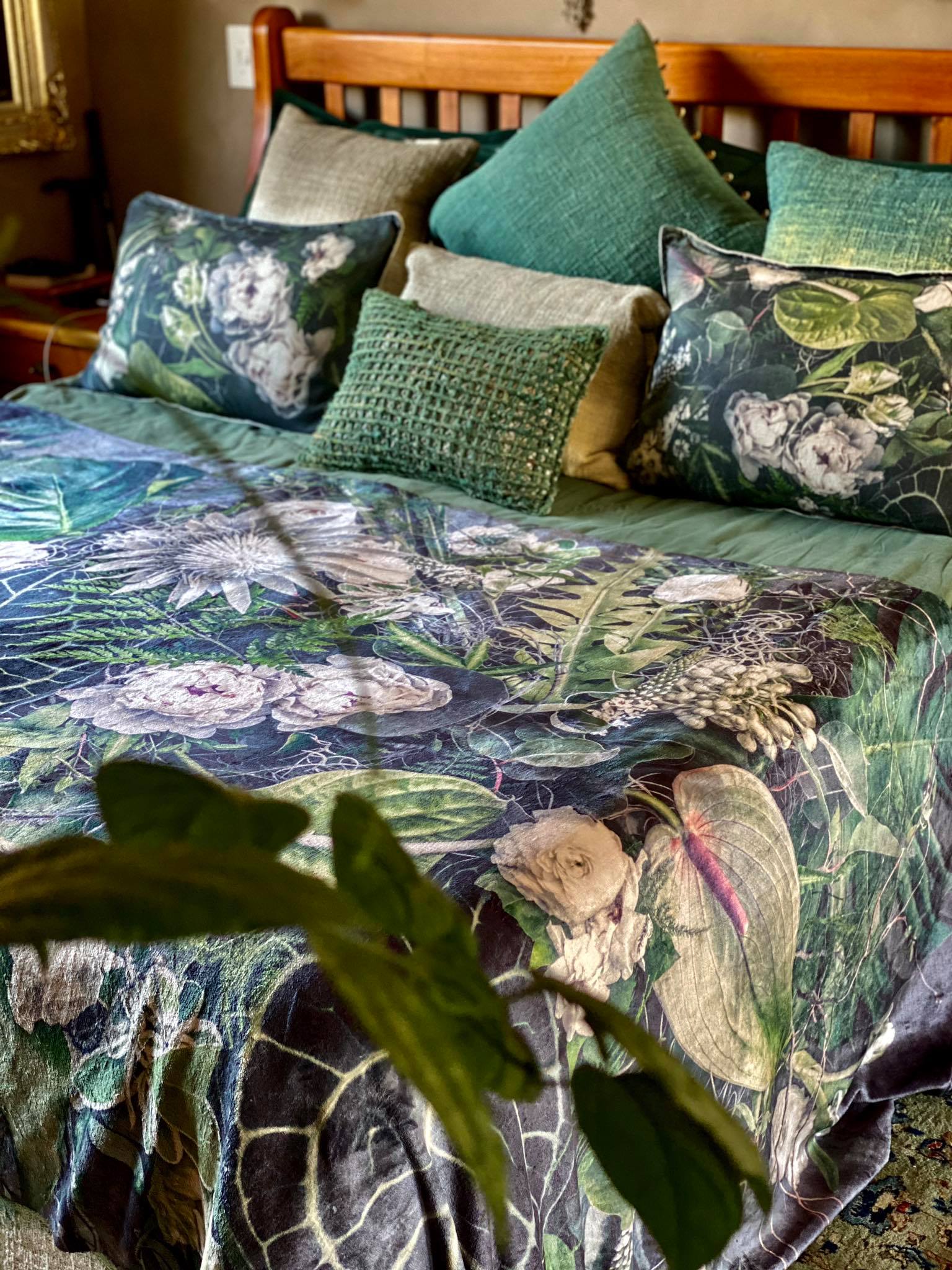 mongolian fleece blanket with floral print and fruits, BOLTE Home Textiles Collection