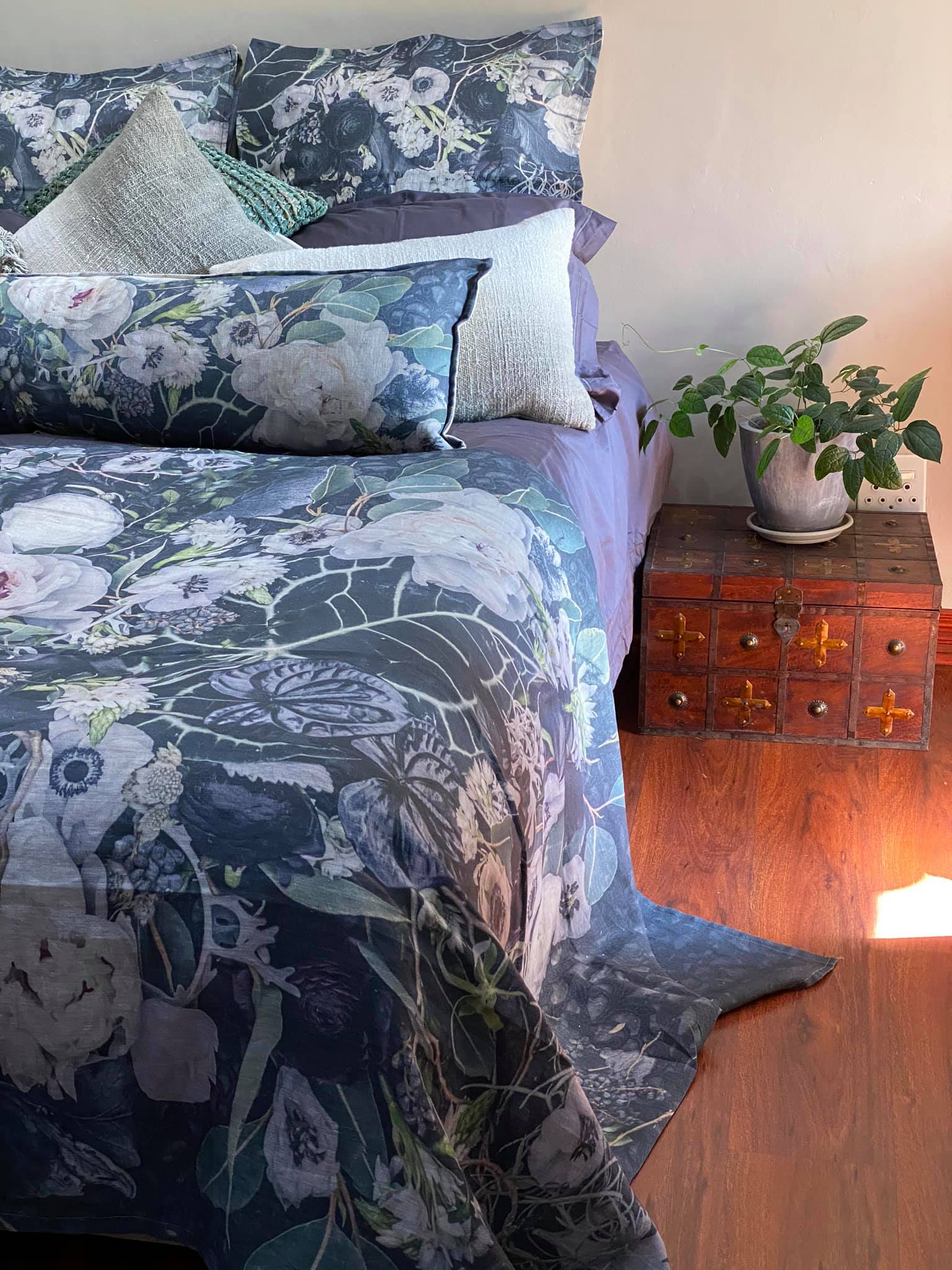 Square Scatter pillow with floral print and fruits, BOLTE Home Textiles Collection