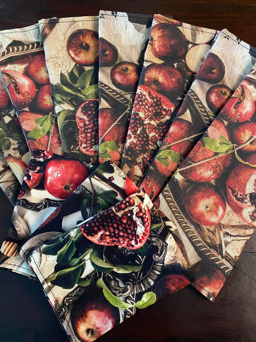 Bespoke Napkins with floral print and fruits, BOLTE Home Textiles Collection