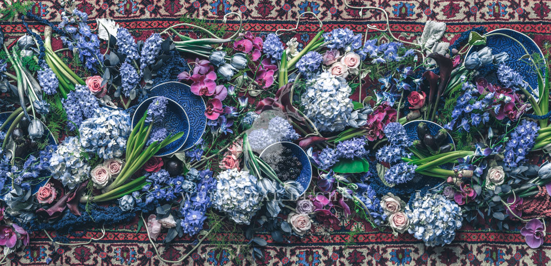 mongolian fleece blanket with floral print and fruits, BOLTE Home Textiles Collection