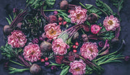 mongolian fleece blanket with floral print and fruits, BOLTE Home Textiles Collection