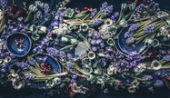 mongolian fleece blanket with floral print and fruits, BOLTE Home Textiles Collection