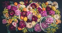 mongolian fleece blanket with floral print and fruits, BOLTE Home Textiles Collection